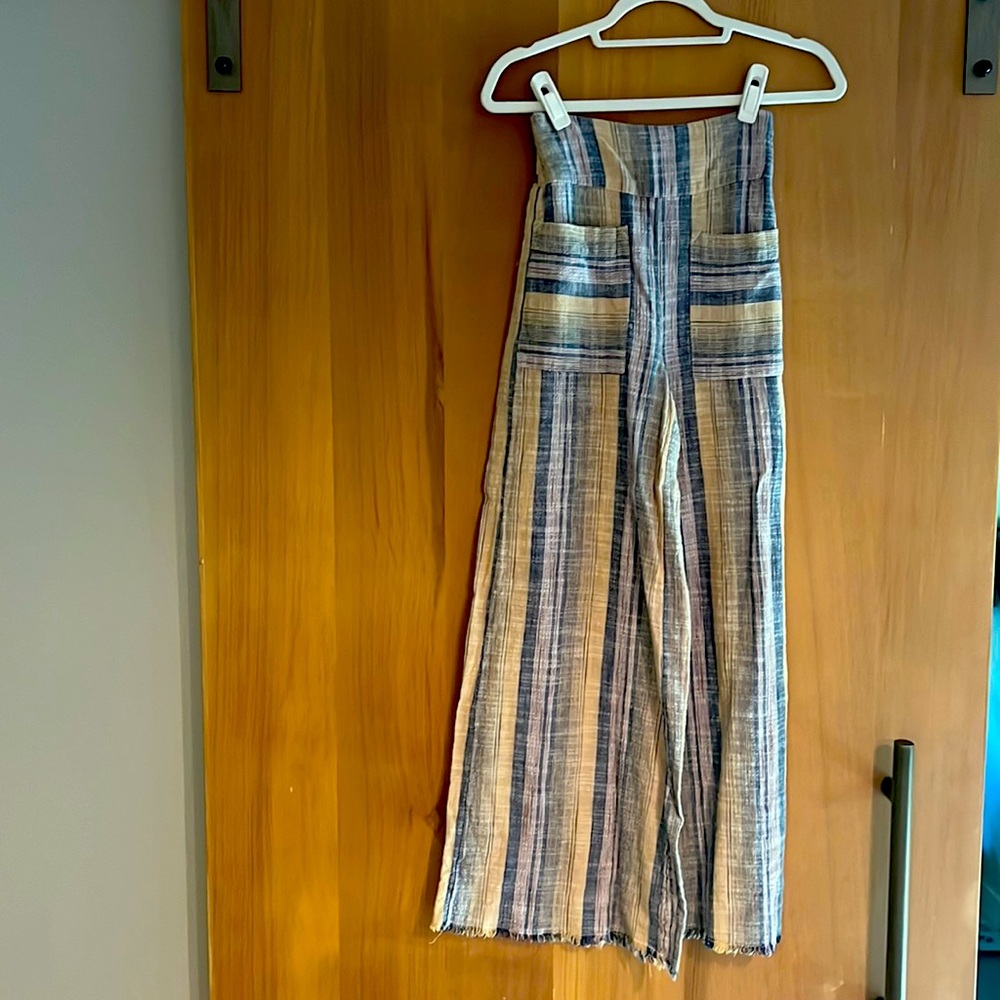 Free People Wide Leg Frayed Seam Pants XS